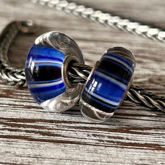 TROLLBEADS Blue & Black Stripe Unique LAA 925S NEW! $ per bead - Picture 3 of 5